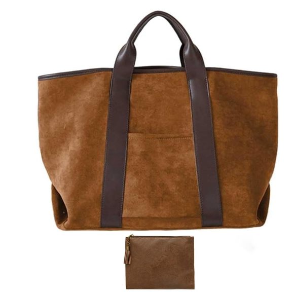 2Pcs Suede Tote Bag And Clutch Set Large Suede Tote Work Bag ^_^ - Picture 1 of 5